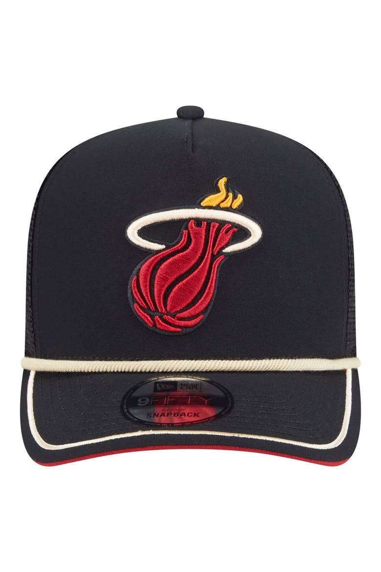 Men's New Era Black Miami Heat Vintage Team Rope A-Frame 9FIFTY Snapback Hat, Alternate, color, Black
