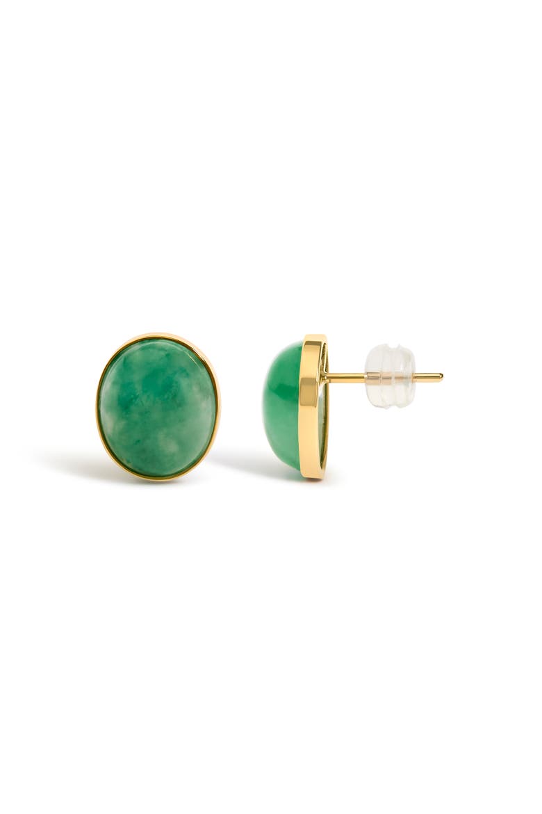 18K Yellow Gold 12x10 MM Bezel Set Oval Green Aventurine Stud Earrings, Alternate, color, Yellow Gold