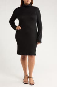 Renee C Long Sleeve Ribbed Turtleneck Dress