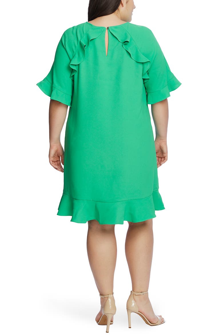 Ruffled Crepe Shift Dress, Alternate, color, JASMINE GREEN
