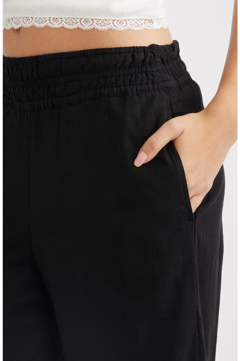 Linen Blend Smocked Waist Wide Leg Pants, Alternate, color, BLACK