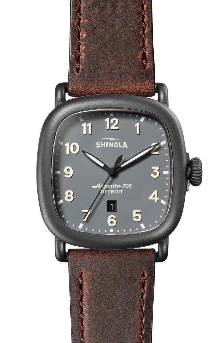 Shinola The Guardian Leather Strap Watch, 41.5mm x 43mm, Main, color, 