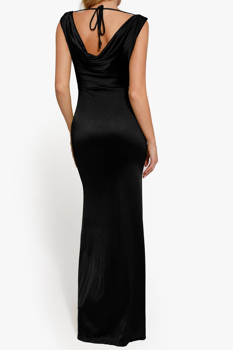 Shimmering Cowl Neck Built-in Shapewear Evening Maxi Dress, Alternate, color, Midnight Black