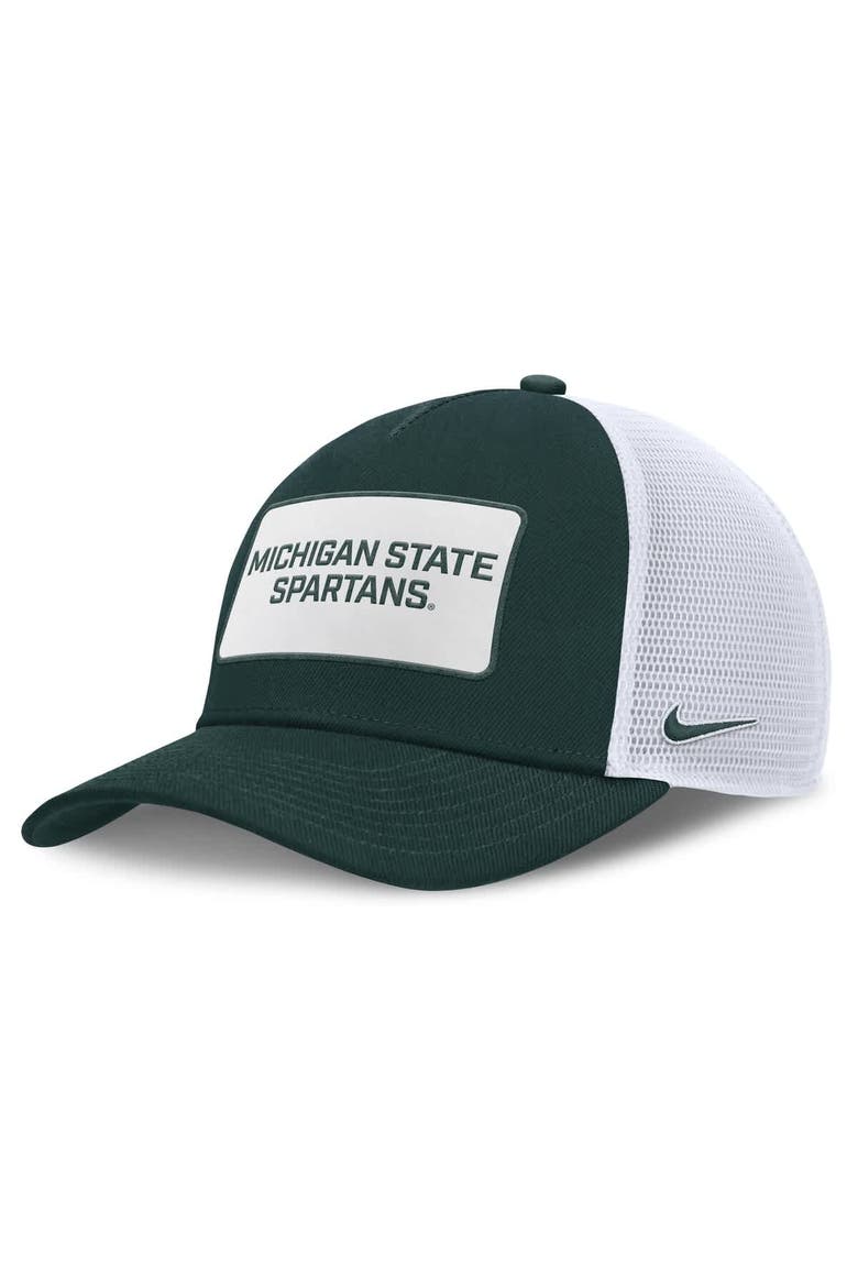 Men's Nike Green/White Michigan State Spartans 2025 On-Field Rise Patch Trucker Adjustable Hat, Main, color, Green