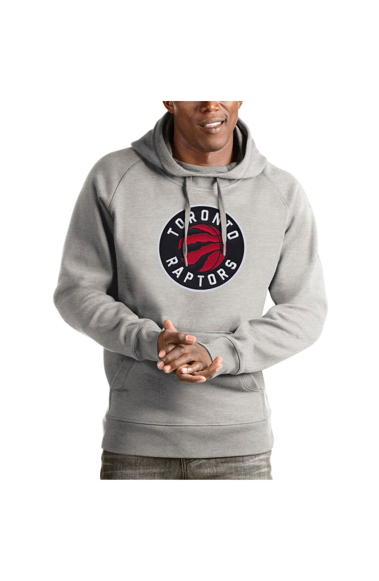 ANTIGUA Men's Antigua Heather Gray Toronto Raptors Team Logo Victory Pullover Hoodie, Main, color, 