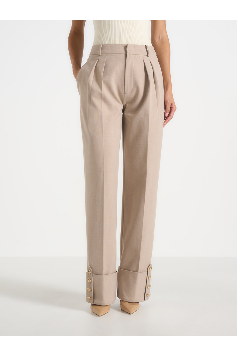 Darlene Turn Up Detail Tailored Twin Pleat Pants, Main, color, Beige