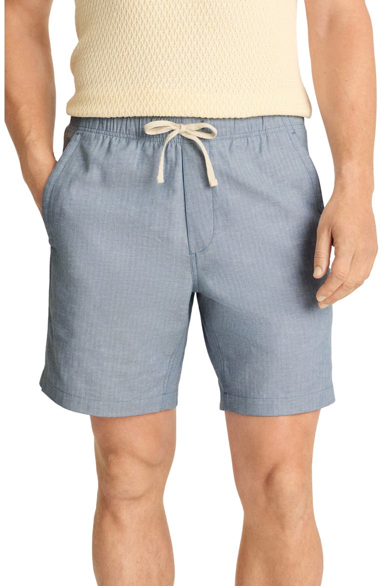 Nomad Herringbone Cotton & Linen Shorts, Main, color, LIGHT BLUE HERRINGBONE LINEN