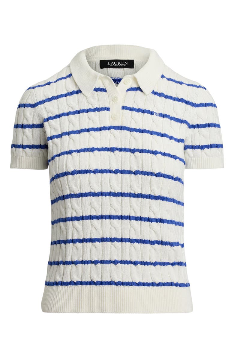 Lauren Ralph Lauren Striped Cable Knit Cotton Polo Sweater, Alternate, color, 