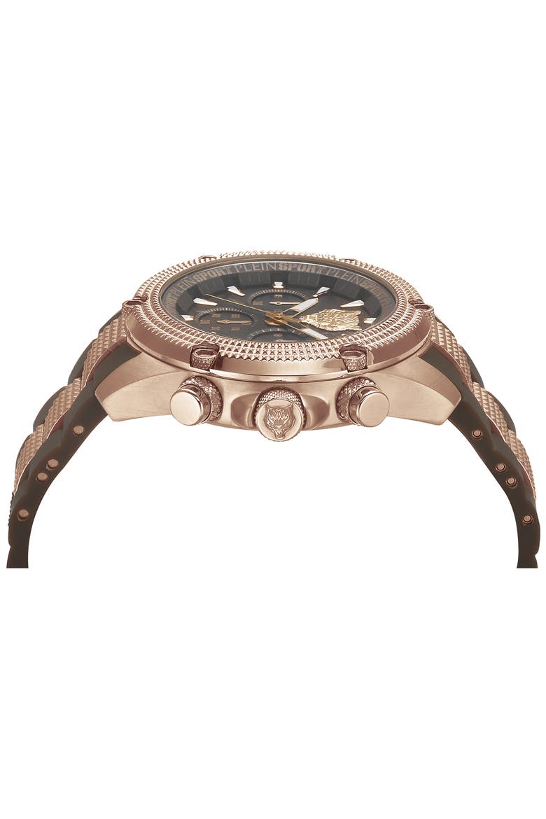Hurricane Silicone Strap Watch, 44mm, Alternate, color, ROSE GOLD/ BROWN