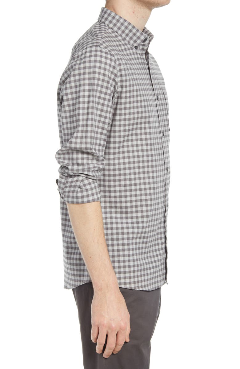 Nordstrom Trim Fit Gingham Linen & Cotton Button-Down Shirt, Alternate, color, 