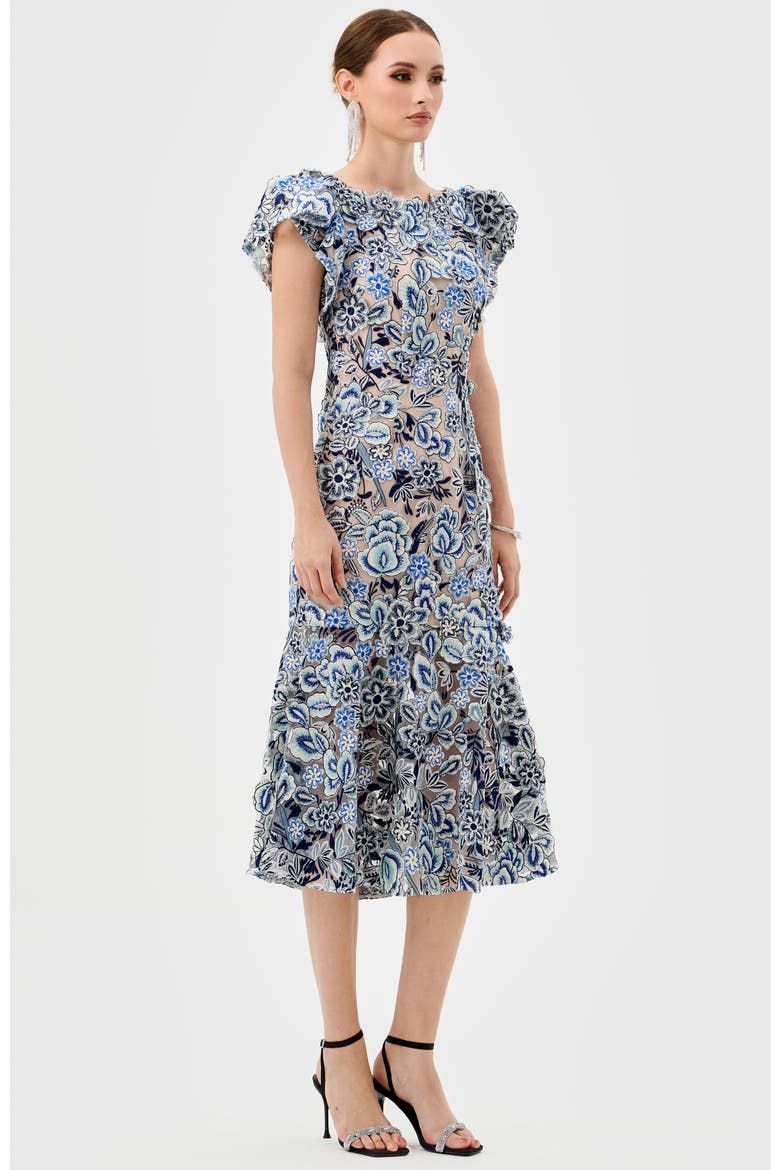 Peri Flutter Sleeve Midi, Alternate, color, BLUE