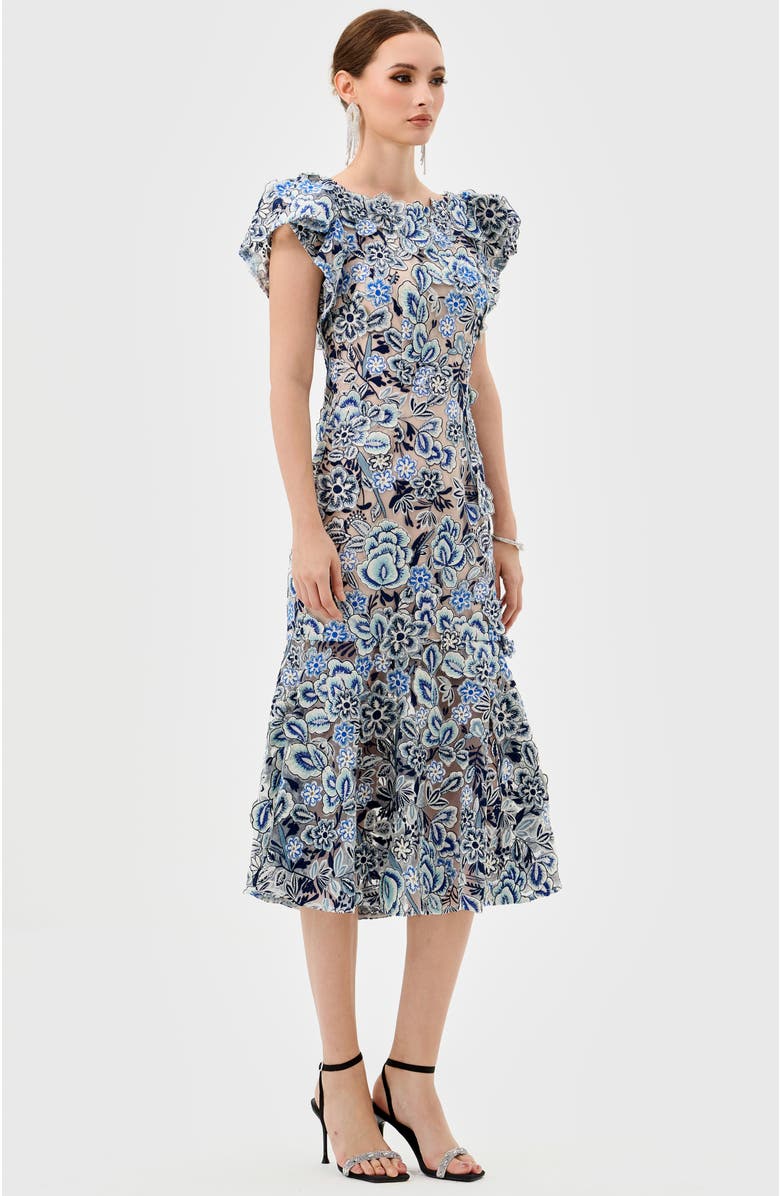 Bariano Peri Flutter Sleeve Midi, Alternate, color, Blue