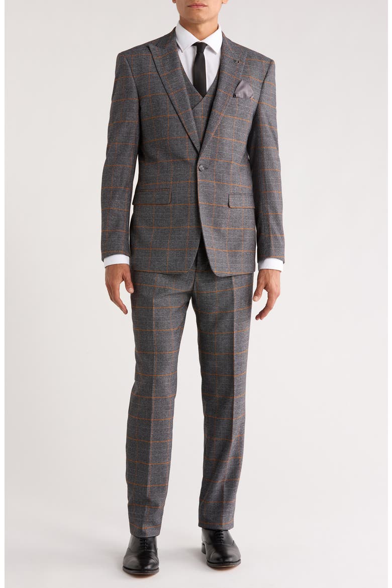 Slim Fit 3-Piece Check Suit, Main, color, GREY