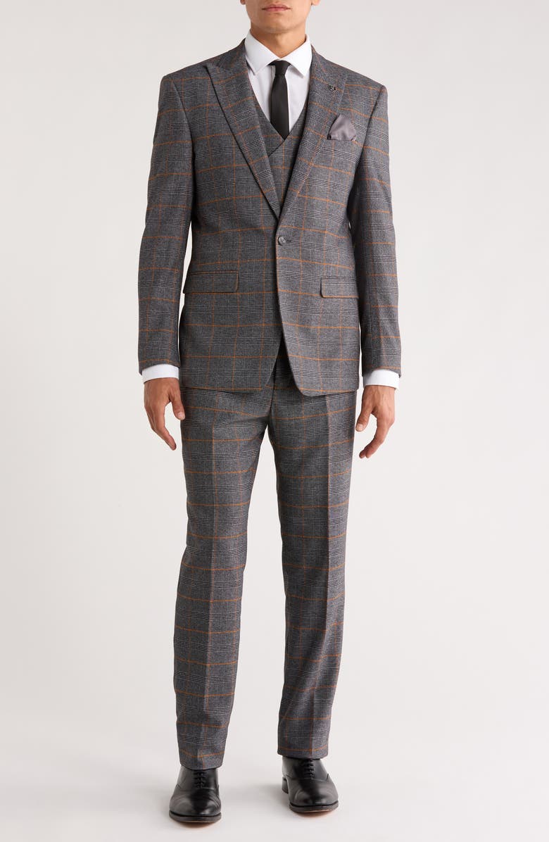 ZEGARIE Slim Fit 3-Piece Check Suit, Main, color, Grey