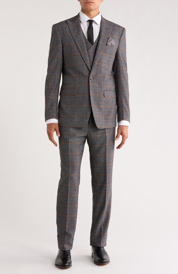 Zegarie Slim Fit 3-piece Check Suit In Gray