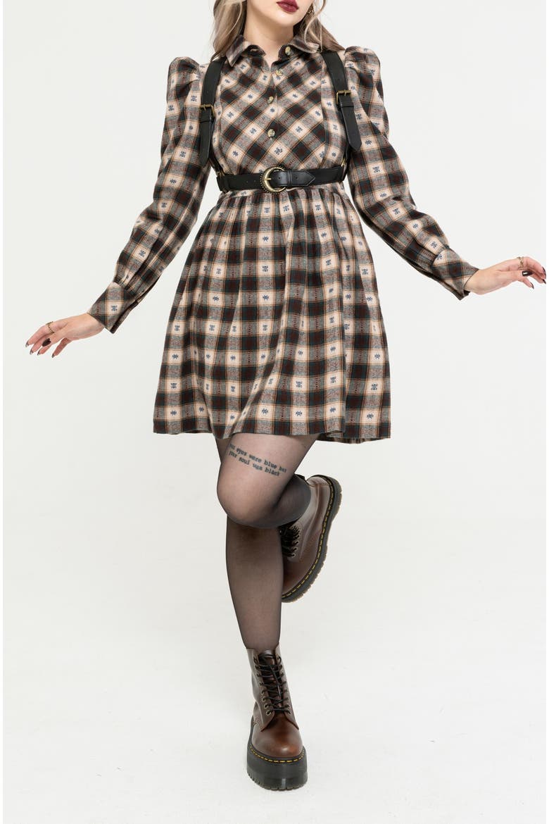 Emily Cotton Check Mini Shirt Dress, Alternate, color, Brown