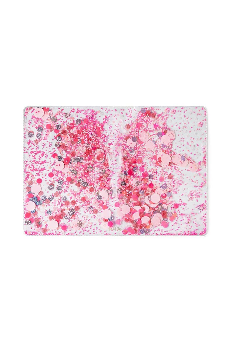 Work Party Confetti Multi-Use Desk Mat - 13x18 Inch Clear Vinyl Pink Confetti Desk Mat with Gold Foil Detail for Desks and Keyboards, Alternate, color, Multicolor