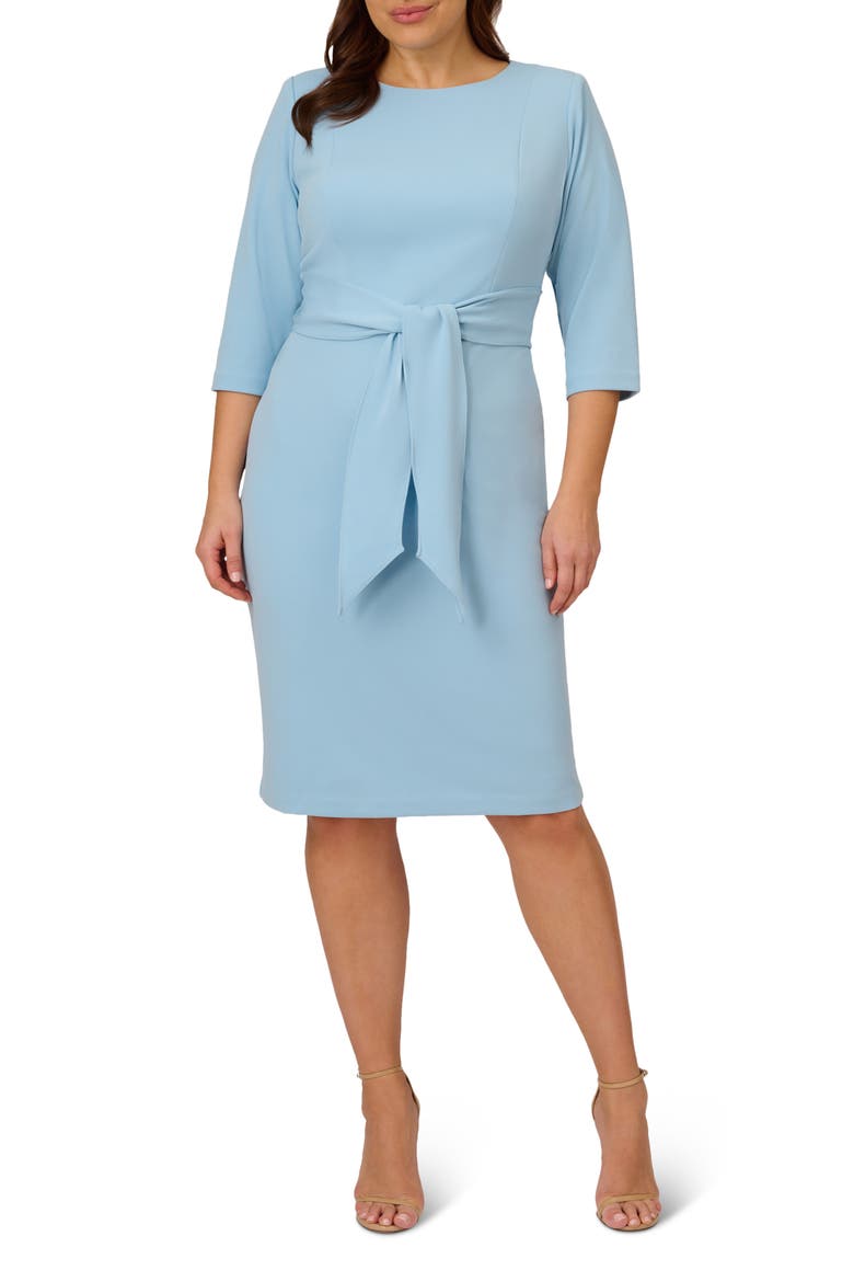 Tie Waist Crepe Dress, Main, color, BLUE MIST