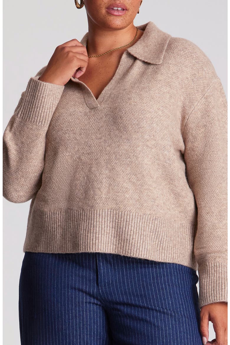 Nellie Knit Johnny Collar Top, Alternate, color, SAND MARLE