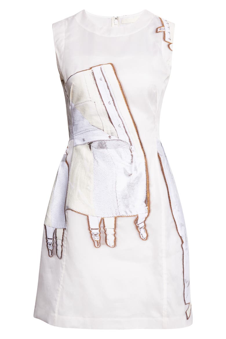 Collage Jacquard Organza Minidress, Alternate, color, CHALK/ PLASTER