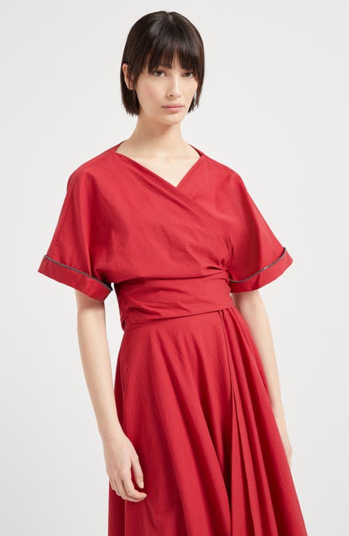 Brunello Cucinelli Cotton Poplin Wrap-over Blouse In Red
