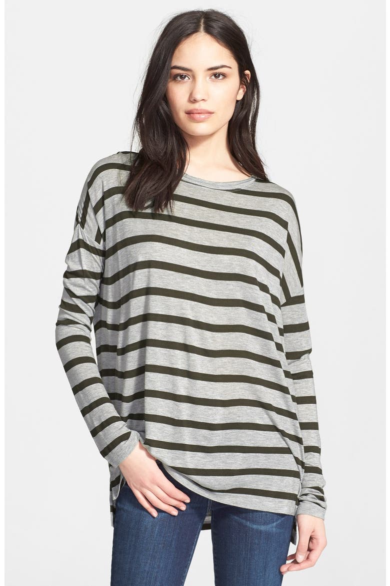 Long Sleeve Crewneck Tee, Main, color, HEATHER GREY/ SILT GREEN