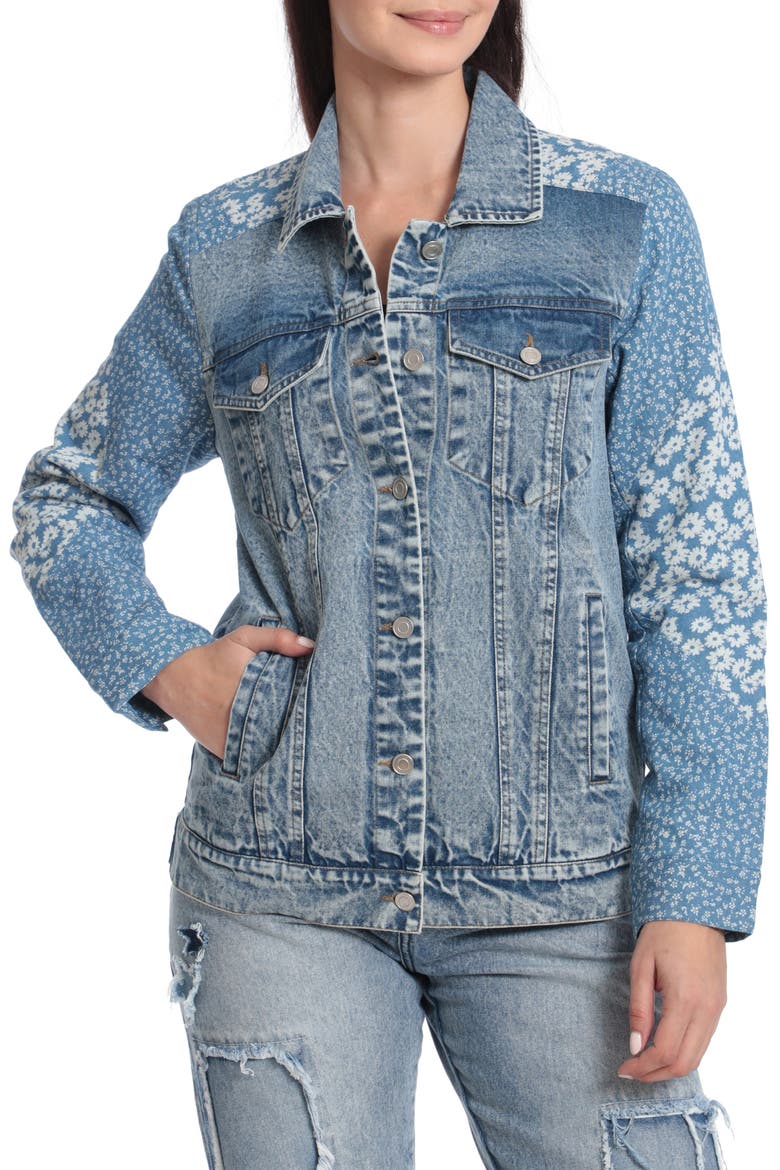 Denim Combo Trucker Jacket, Alternate, color, LIGHT BLUE-INDIGO FLORAL