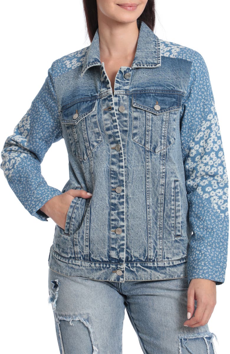Avec Les Filles Denim Combo Trucker Jacket, Alternate, color, 