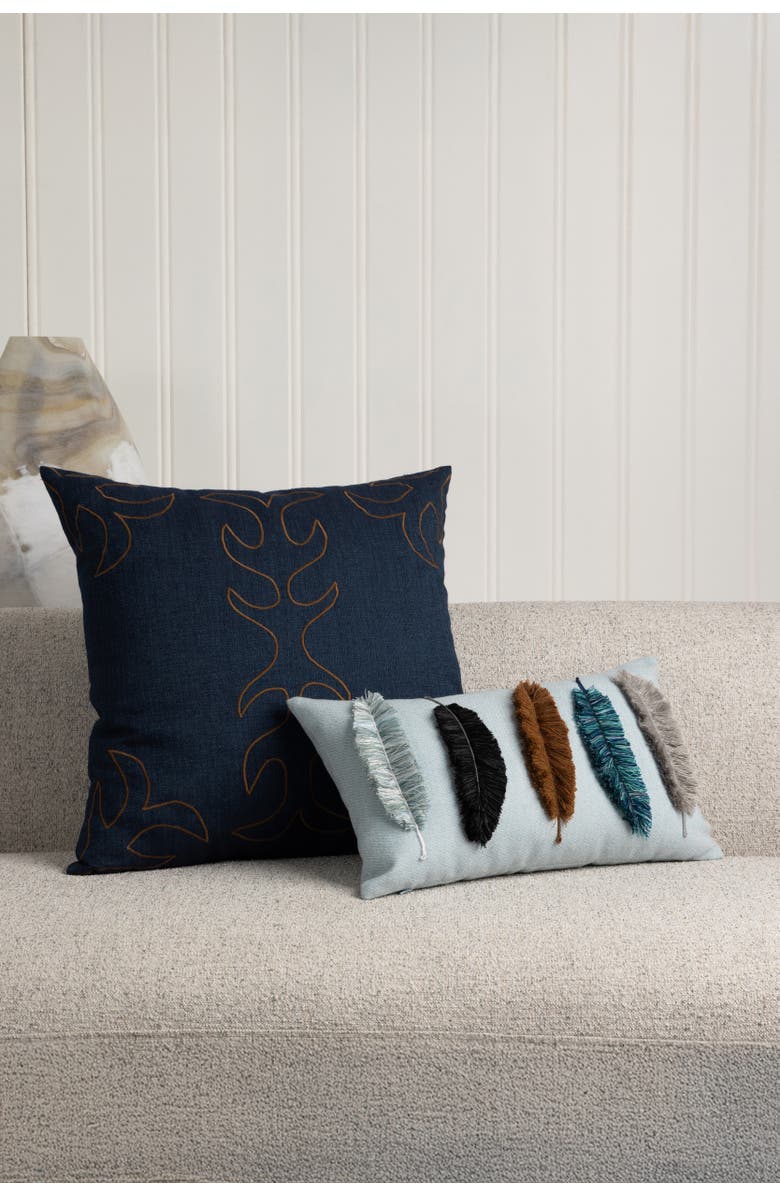 Elaine Smith Denim Days Hand Embroidered Indoor & Outdoor Woven Accent Pillow, Alternate, color, Denim