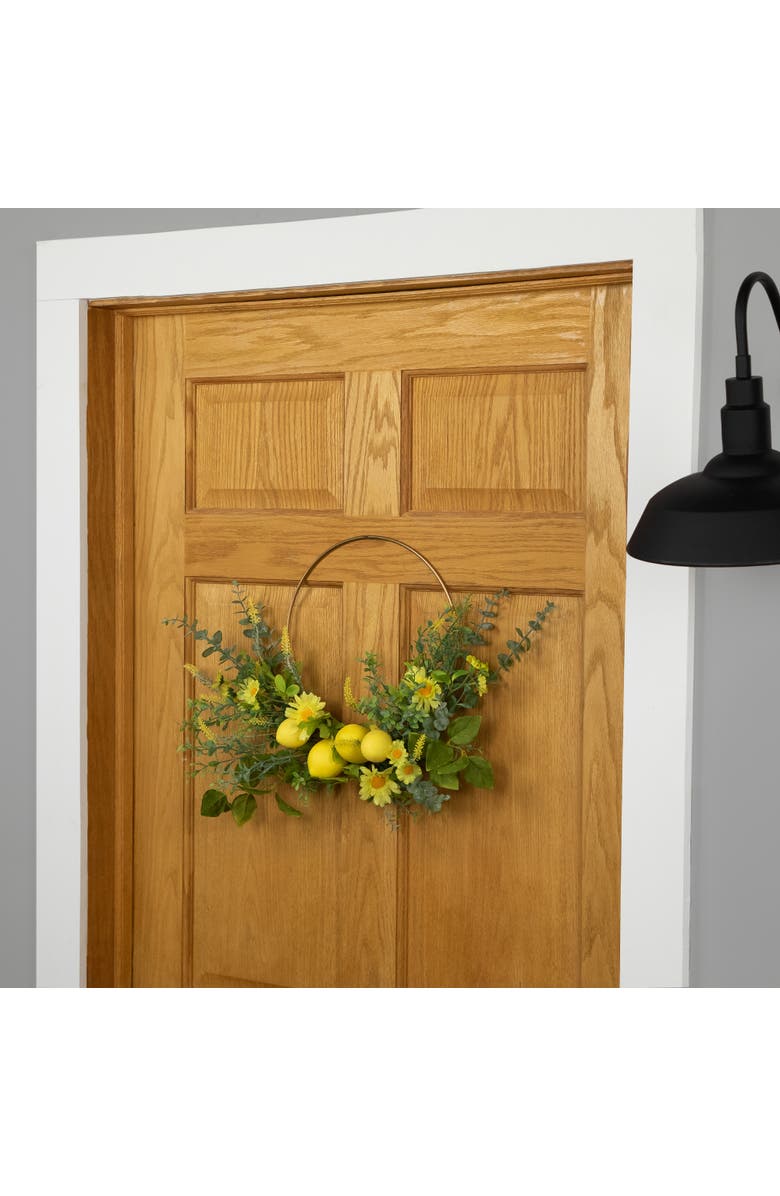 Northlight Lemon and Daisy Springtime Half Wreath - 22" - Yellow, Alternate, color, Yellow