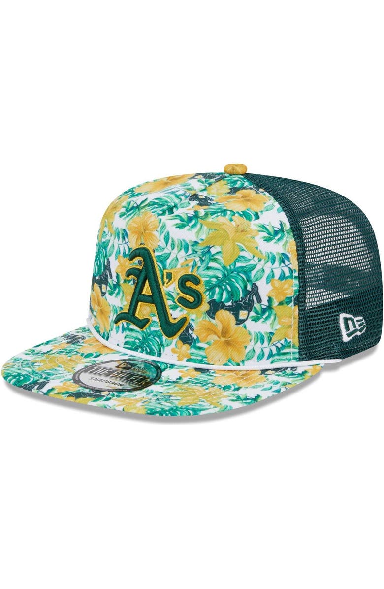 New Era Men's New Era Oakland Athletics Tropic Floral Golfer Lightly Structured Snapback Hat, Main, color, Green