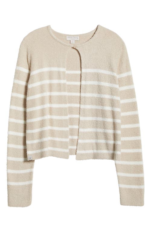 Barefoot Dreams Cozy Chic Lite Striped Cardigan With Button Stone/pearl In Stone/pearl
