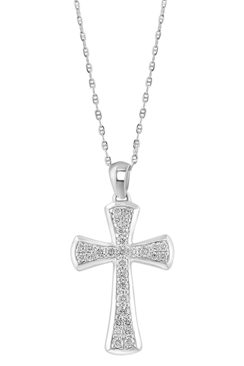 Sterling Silver Diamond Cross Pendant Necklace - 0.63 ctw, Main, color, WHITE
