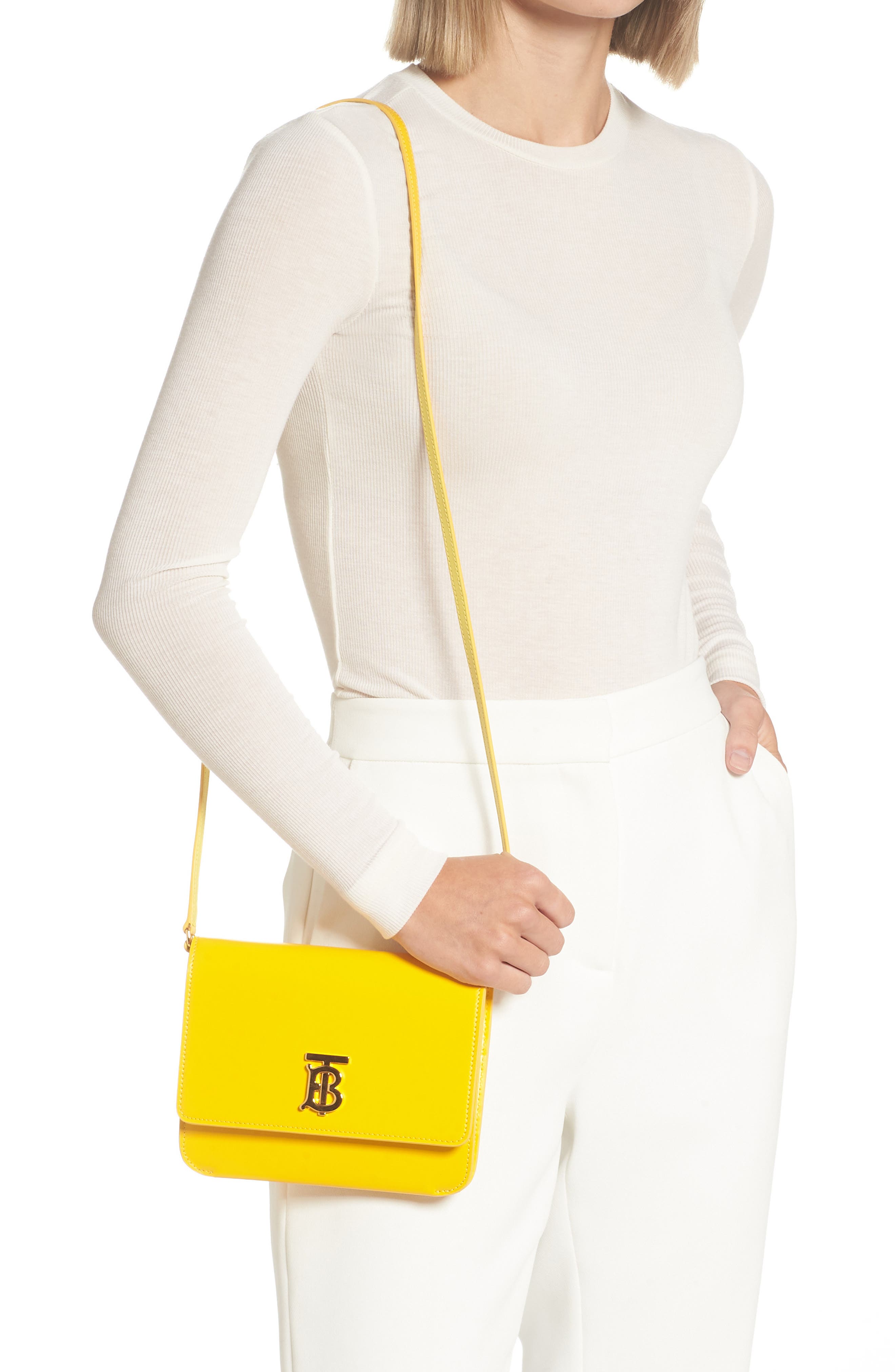 Burberry Mini TB Monogram Leather Crossbody Bag, Alternate, color, 