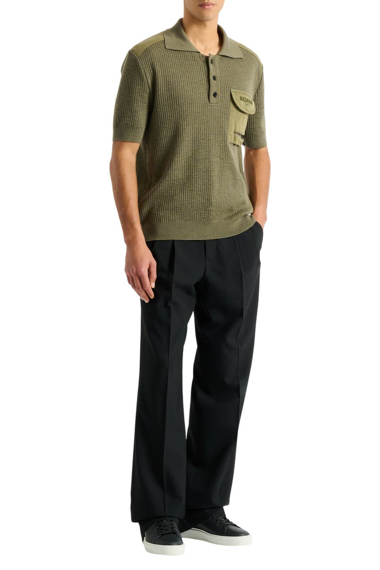 Vintage Utility ribbed knit polo, Main, color, khaki