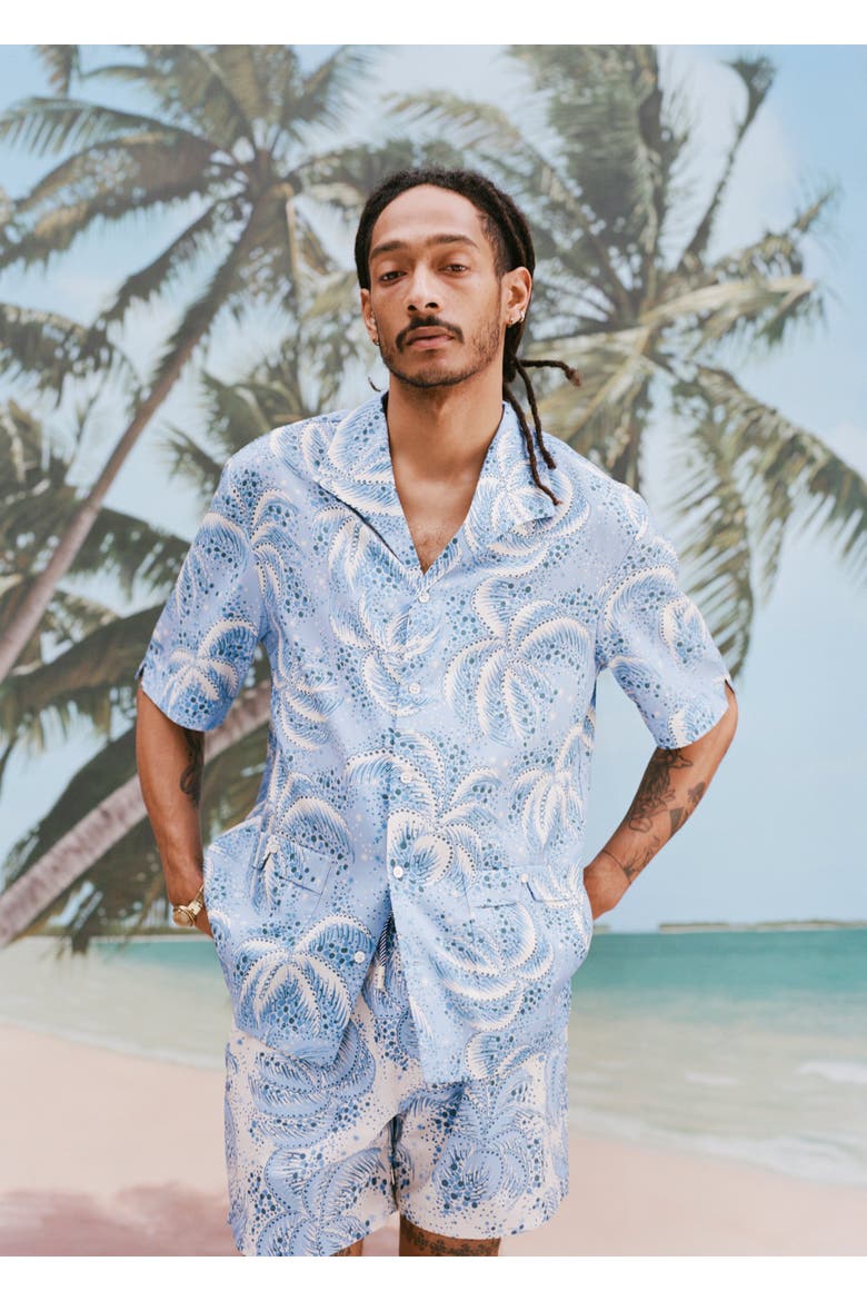 Palm Fronds Swim Trunks, Alternate, color, Blue