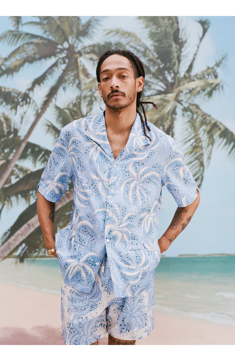 Tombolo Palm Fronds Swim Trunks, Alternate, color, Blue