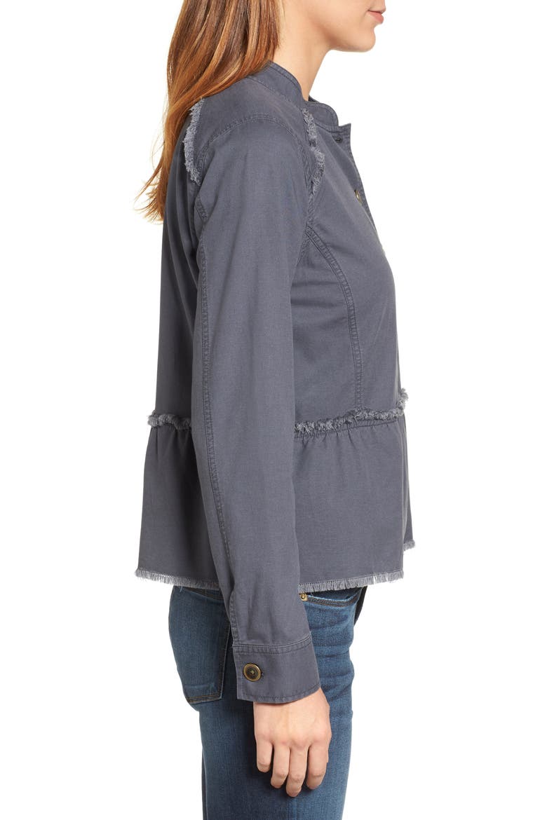 Twill Peplum Jacket, Alternate, color, GREY EBONY