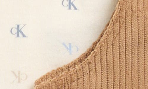 Calvin Klein Logo Long Sleeve Bodysuit & Corduroy Overalls Set In Brown