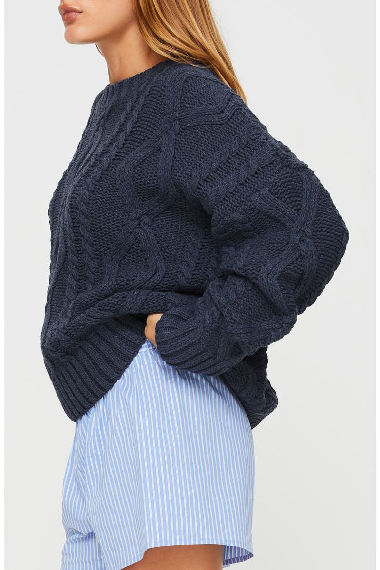 Anaya Oversize Aran Knit Sweater, Alternate, color, NAVY