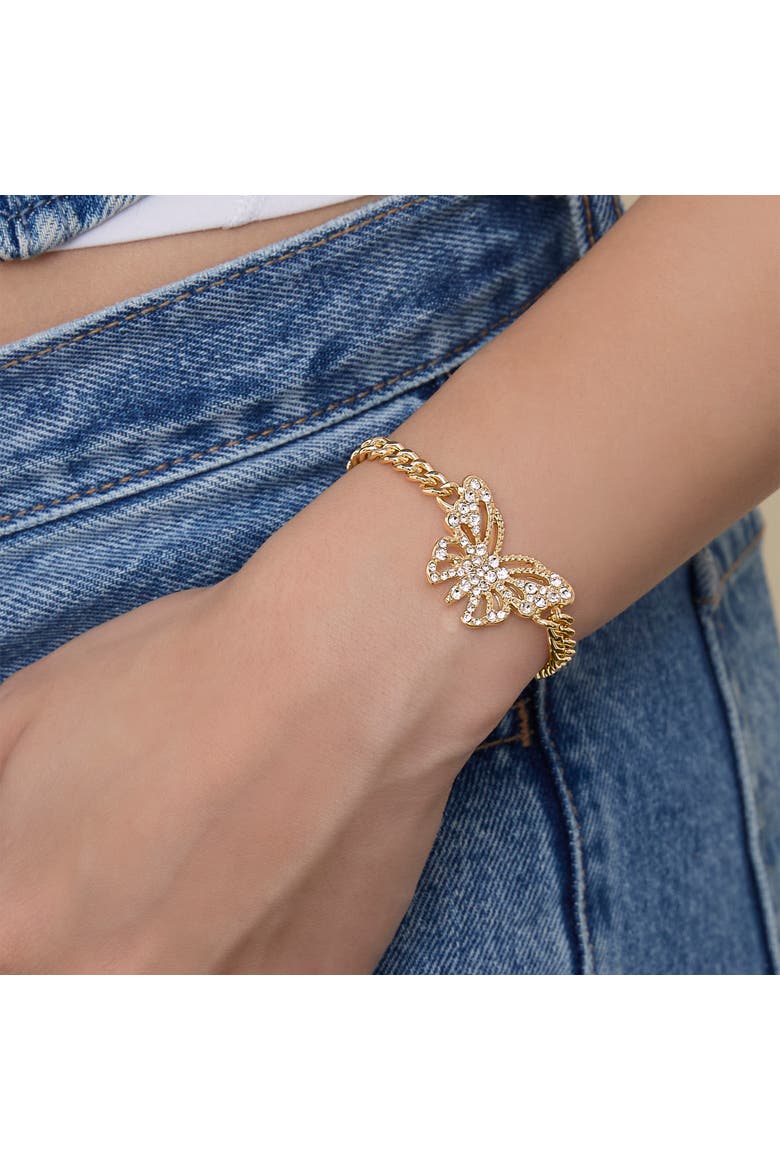 Gold-Tone Butterfly Crystal Chain Bracelet, Alternate, color, Gold