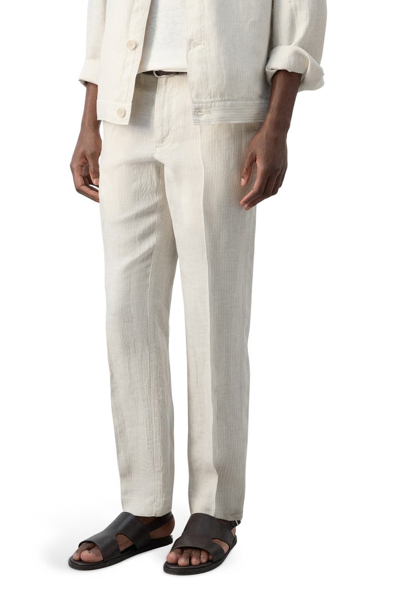 Textured Stripe Linen Pants, Main, color, ECRU