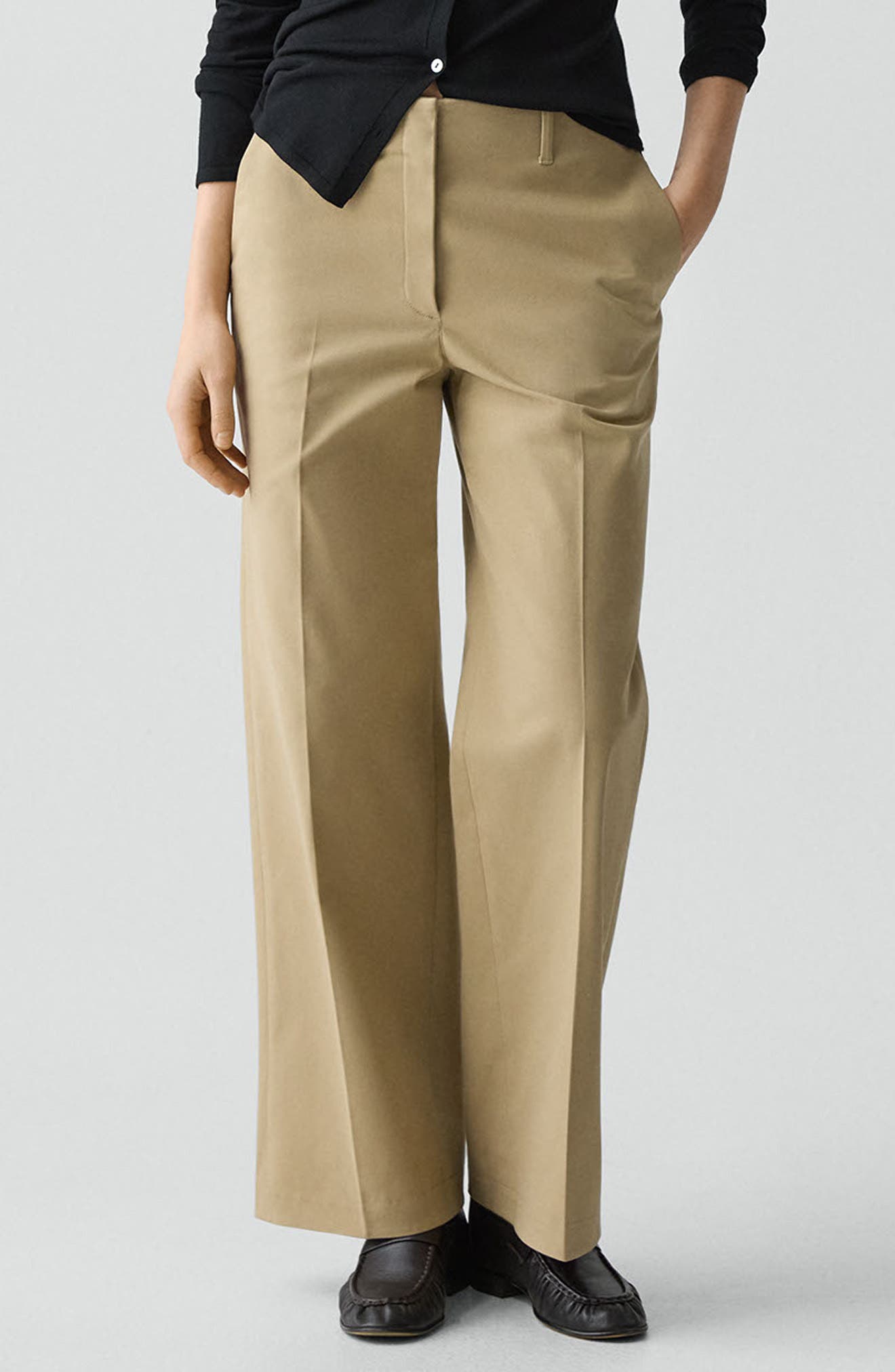 Stretch Cotton Wide Leg Pants