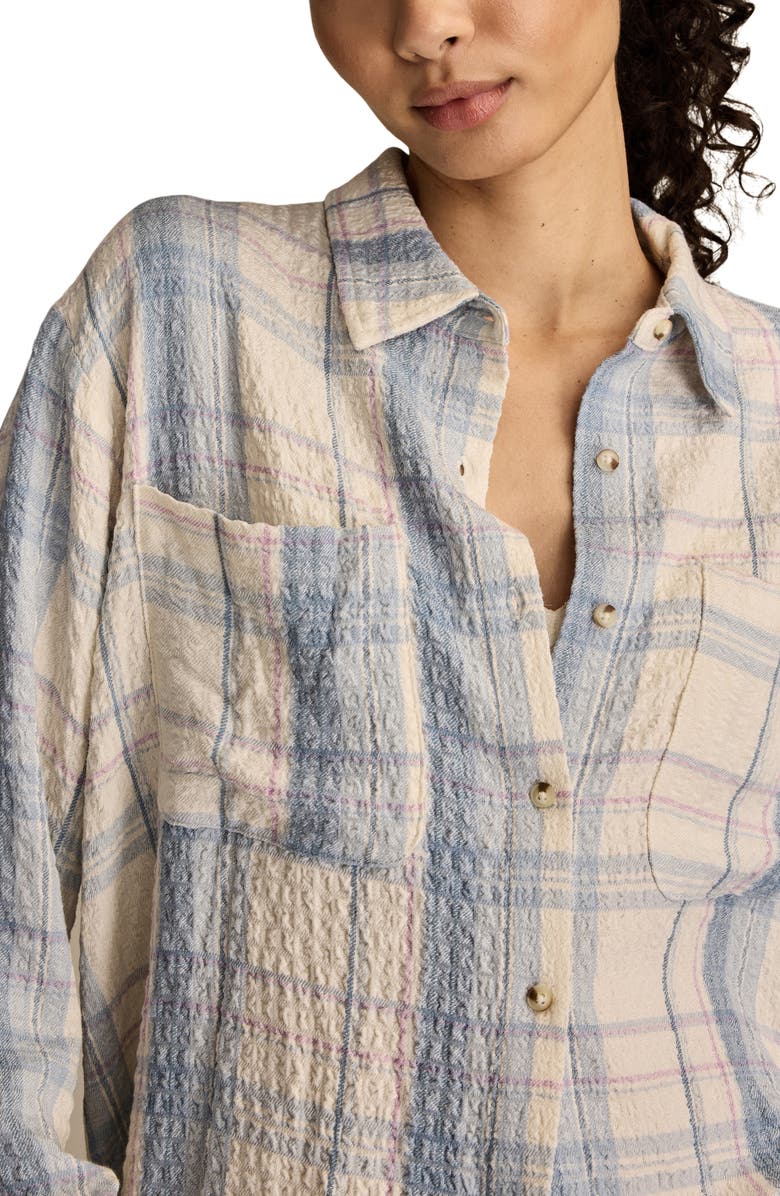 Lucky Brand Plaid Crop Button-Up Shirt, Alternate, color, Blue Plaid