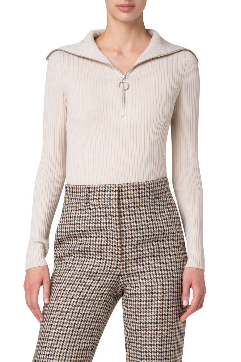 Wool Rib Half Zip Sweater, Main, color, CHALK