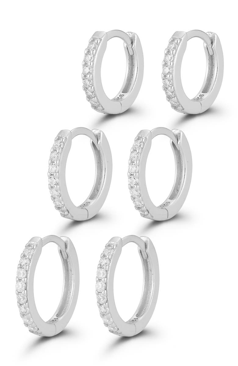 GLAZE JEWELRY Set of 3 Cubic Zirconia Huggie Hoop Earrings, Main, color,