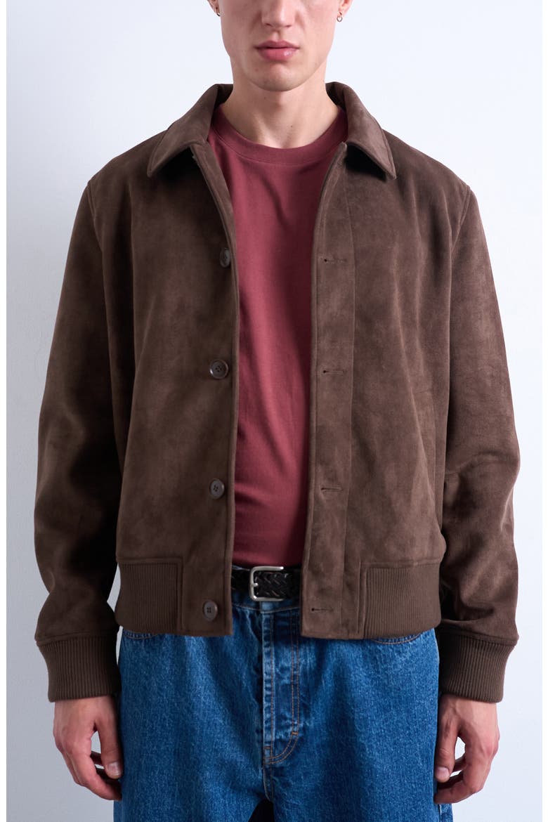 Faux Suede Harrington Jacket, Main, color, BROWN