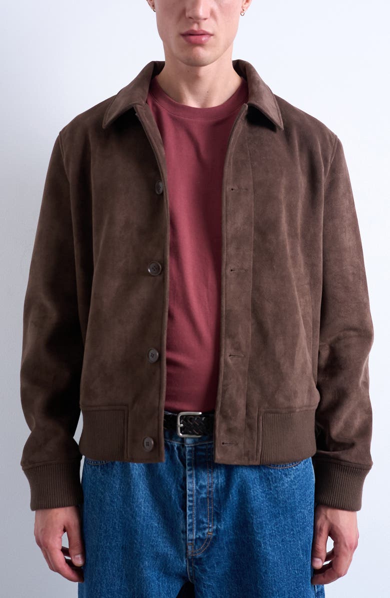 Topman Faux Suede Harrington Jacket, Main, color, Brown
