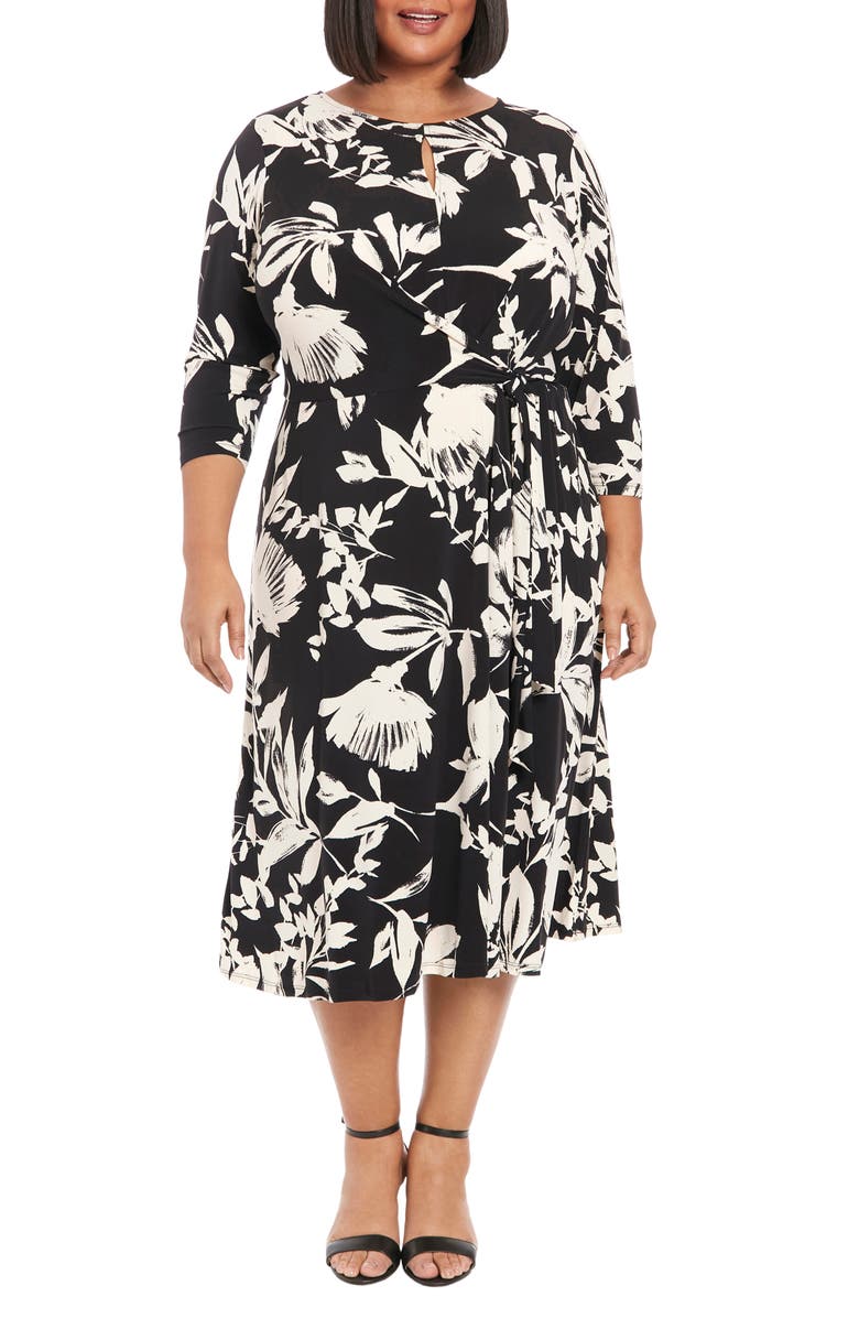 London Times Floral Tie Waist Midi Dress, Main, color, 