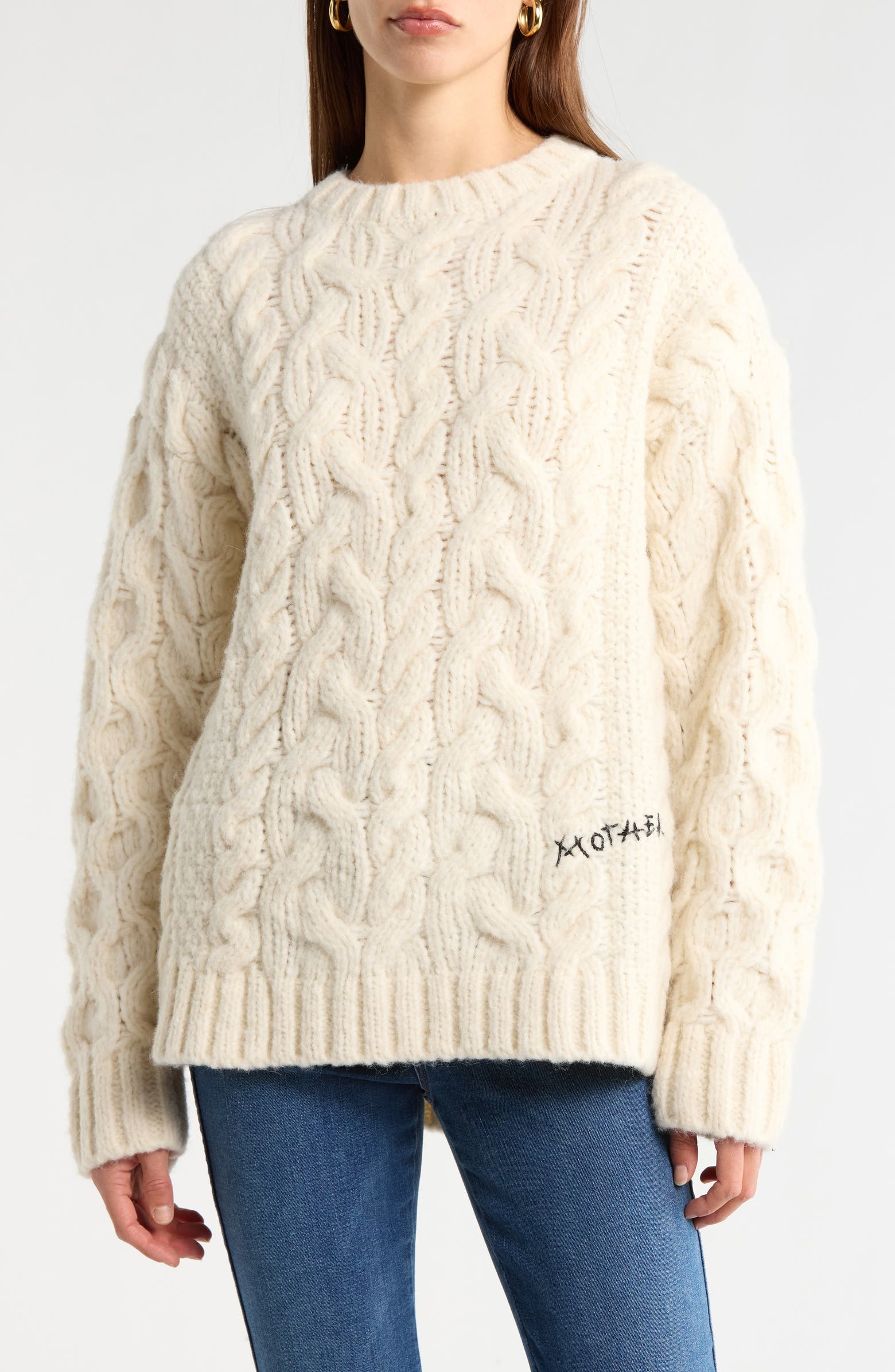 MOTHER The Biggie Cable Stitch Sweater | Nordstromrack